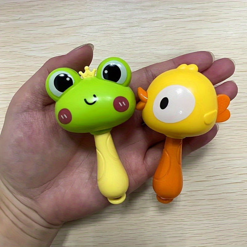 Handheld Rattle Toy Set with Frog & Duck Designs - Ideal Gift for Children's Birthdays, Christmas, and Special Occasions | Made of Sturdy ABS Material | Green and Yellow Color Scheme