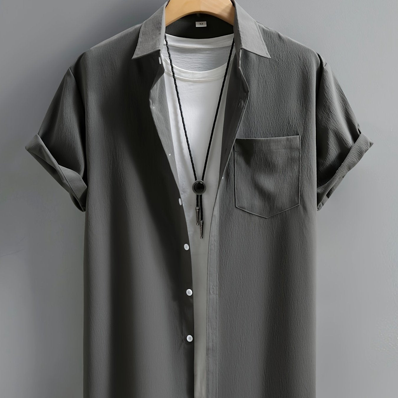 Men's plus size summer shirt, casual style with washed wrinkles effect.