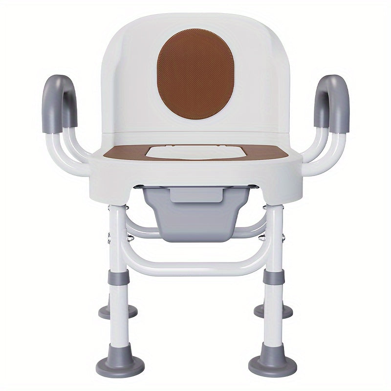 Adjustable medical toilet chair with wide seat, safety rails, and handles for elderly, pregnant women, and disabled individuals.