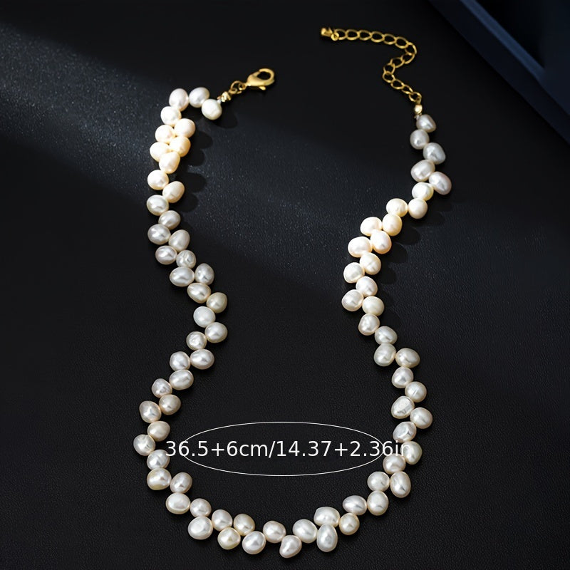 Mother's Day new style elegant small freshwater pearl necklace with a baroque, irregular shape. This light luxury clavicle chain features 80 pieces of 8mm natural, fresh water pearls for a small and elegant look.