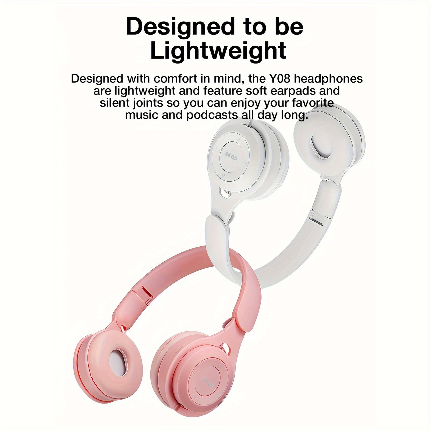 Wireless over-ear headset with 20 hours of playtime, foldable and comfortable for travel, home, office, suitable for kids, teens, adults, girls, and women.