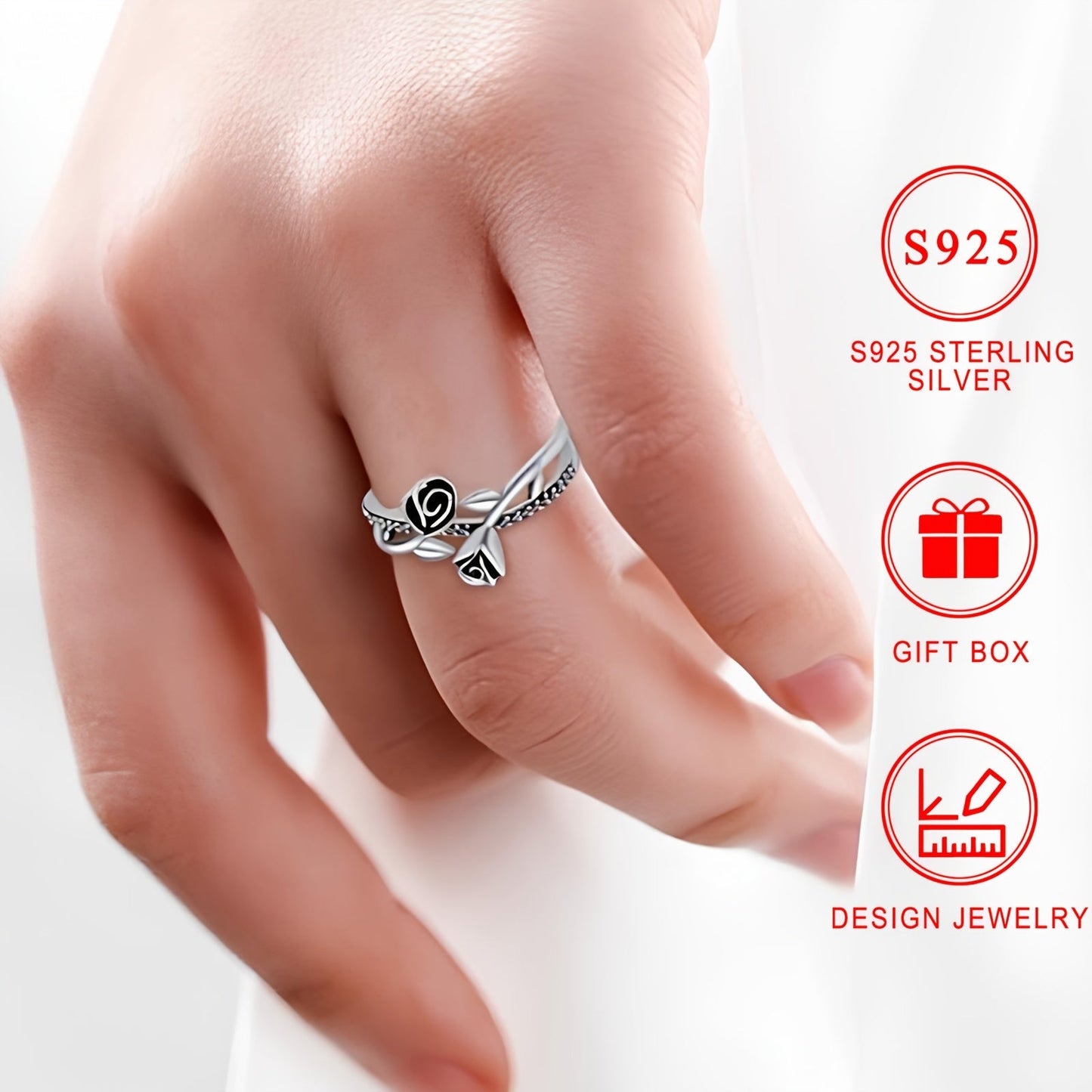 Chic Vintage Style S925 Silver Cross Ring featuring a Black Rose design with sparkling Cubic Zirconia stones. Ideal for Everyday Wear, Special Occasions like Parties, Weddings, Anniversaries. Hypoallergenic and Nickel-Free. Comes with Gift Box.