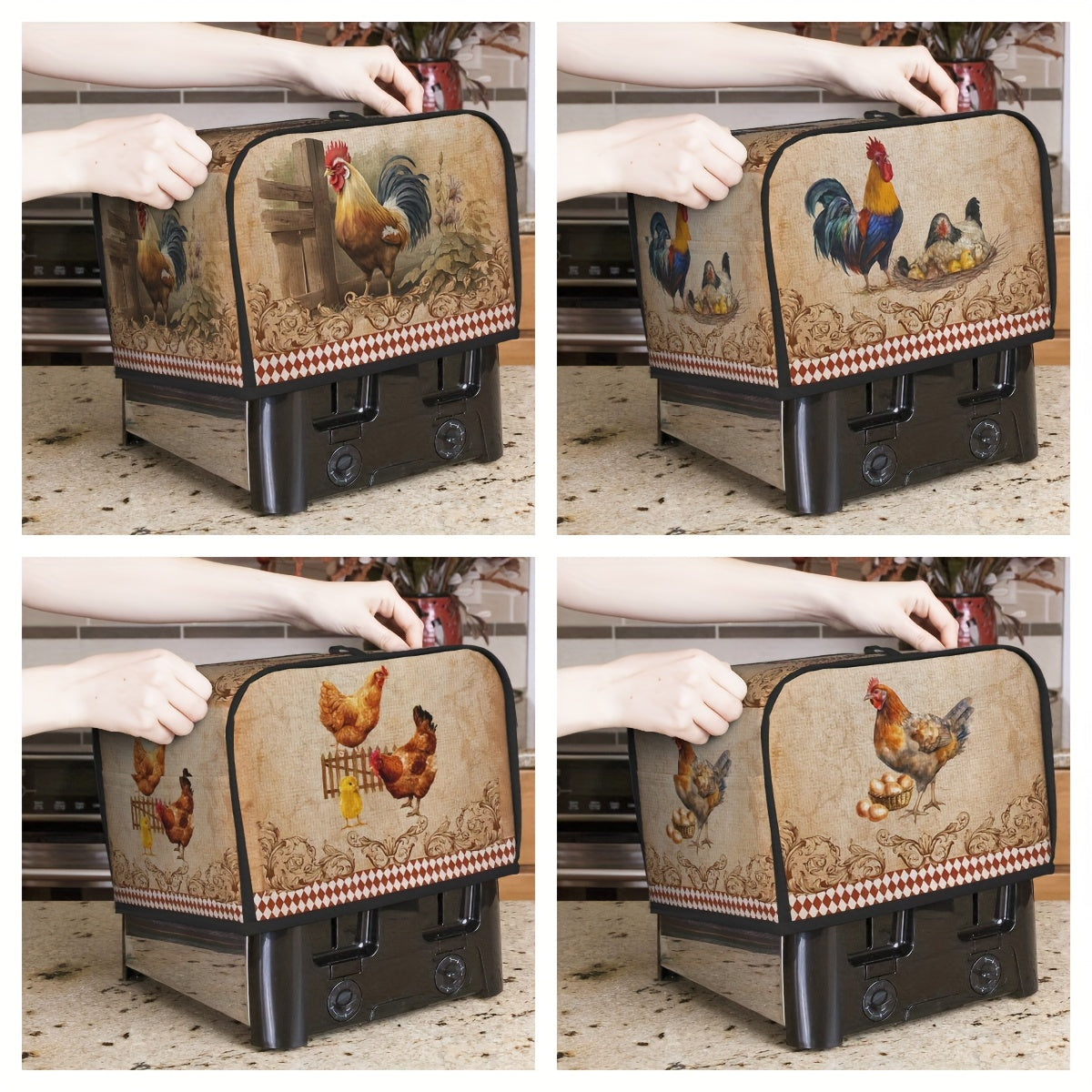 One piece of Vintage Rooster Print Toaster Cover and two pieces of Wide Slot Toaster Cover. These stylish covers are designed to protect your small kitchen appliances and keep them clean. They are easy to clean and a convenient storage solution for your