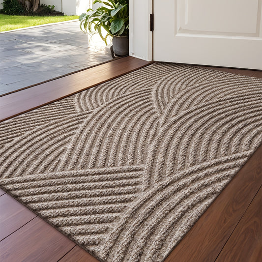 DJIANG Geometric Striped Door Mat, Non-Slip, Absorbent, Washable Rug for Indoor and Patio. Stain Resistant Polyester, Hand Wash Only.