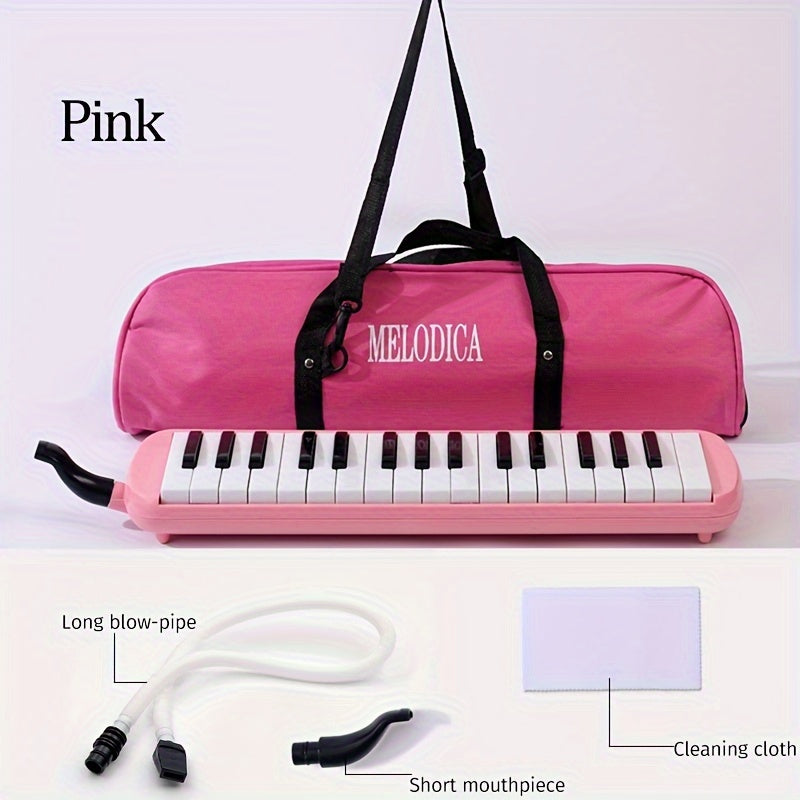 32-Key Soprano Melodica Air Piano Keyboard with Soft Long Tube, Short Mouthpiece, Carrying Bag - Portable and Easy to Play ABS Material Instrument in Various Colors.