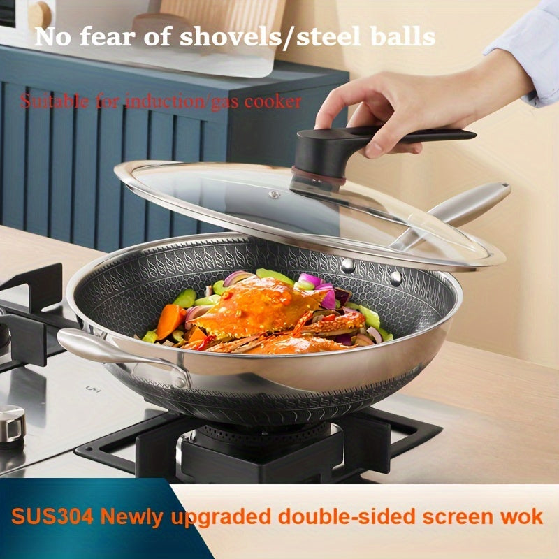 Durable 13-Inch Stainless Steel Wok - Effortless Cleaning, Safe for Dishwasher Use at Home, Gatherings & Camping