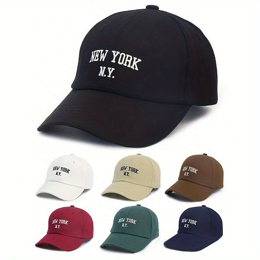 New York embroidered baseball cap with adjustable snapback for sun protection in black with white NYC lettering. Suitable for outdoor sports, unisex, and made of polyester blend.