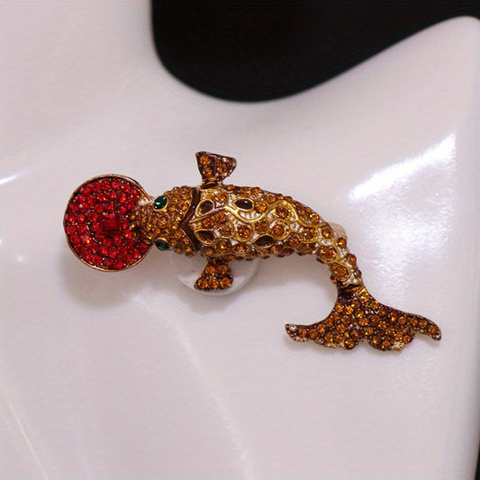 Stylish Rhinestone Carp Brooch with Unique Shape, Women's Fashion Accessory, Eye-Catching Pin for Clothing and Jewelry