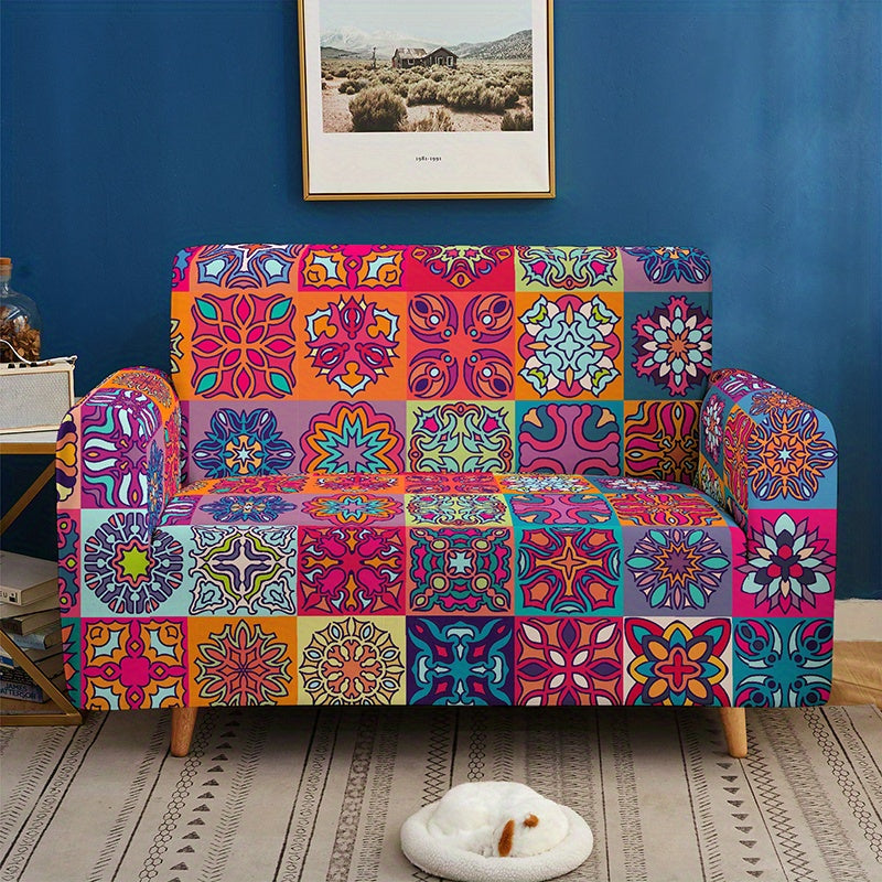 Bohemian-inspired milk printed sofa slipcover for home decor, protects furniture in bedroom, office, or living room. Non-slip design.