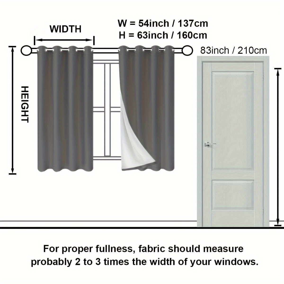 Suhuan Top Curtains, 2PC Set of 100% Blackout Insulation Soundproof Curtains with White Lining, Ideal for Bedroom, Office, Living Room, and Home Decor