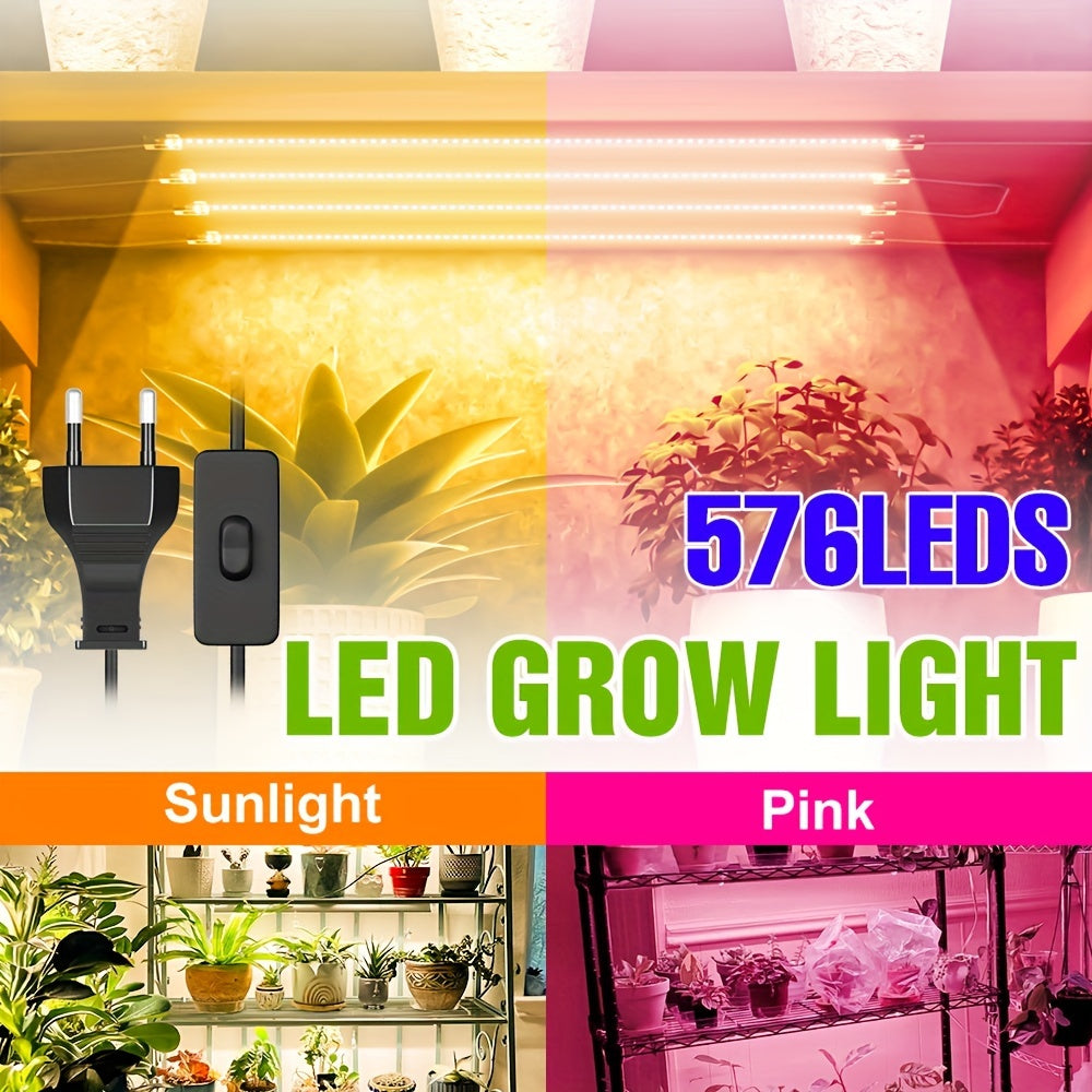 220V Full Spectrum LED Grow Lights with 12heads, suitable for indoor hydroponic cultivation. Suitable for a variety of plants, including fruits, herbs, and succulents.EU Plug, 50cm long