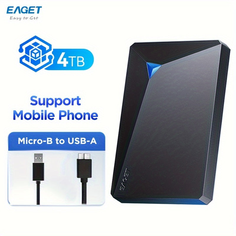 EAGET Portable External Hard Drive with LED Indicator, 5TB/4TB Capacity, USB 3.0 - Ideal for Gaming and Storage.