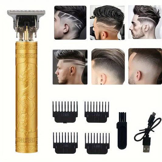 WEEME Professional Electric Hair Trimmer for Men with wireless, USB rechargeable design and various sized ceramic blades. Stylish golden design, ideal gift for family and friends.