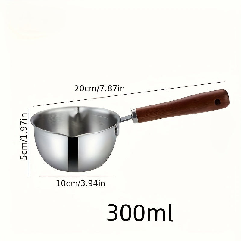 One-piece Multifunctional 300ml Stainless Steel Mini Saucepan, Great for Heating Oil, Milk, Melting Chocolate and Butter, a Must-Have Cooking Tool for Camping and Baking purposes.