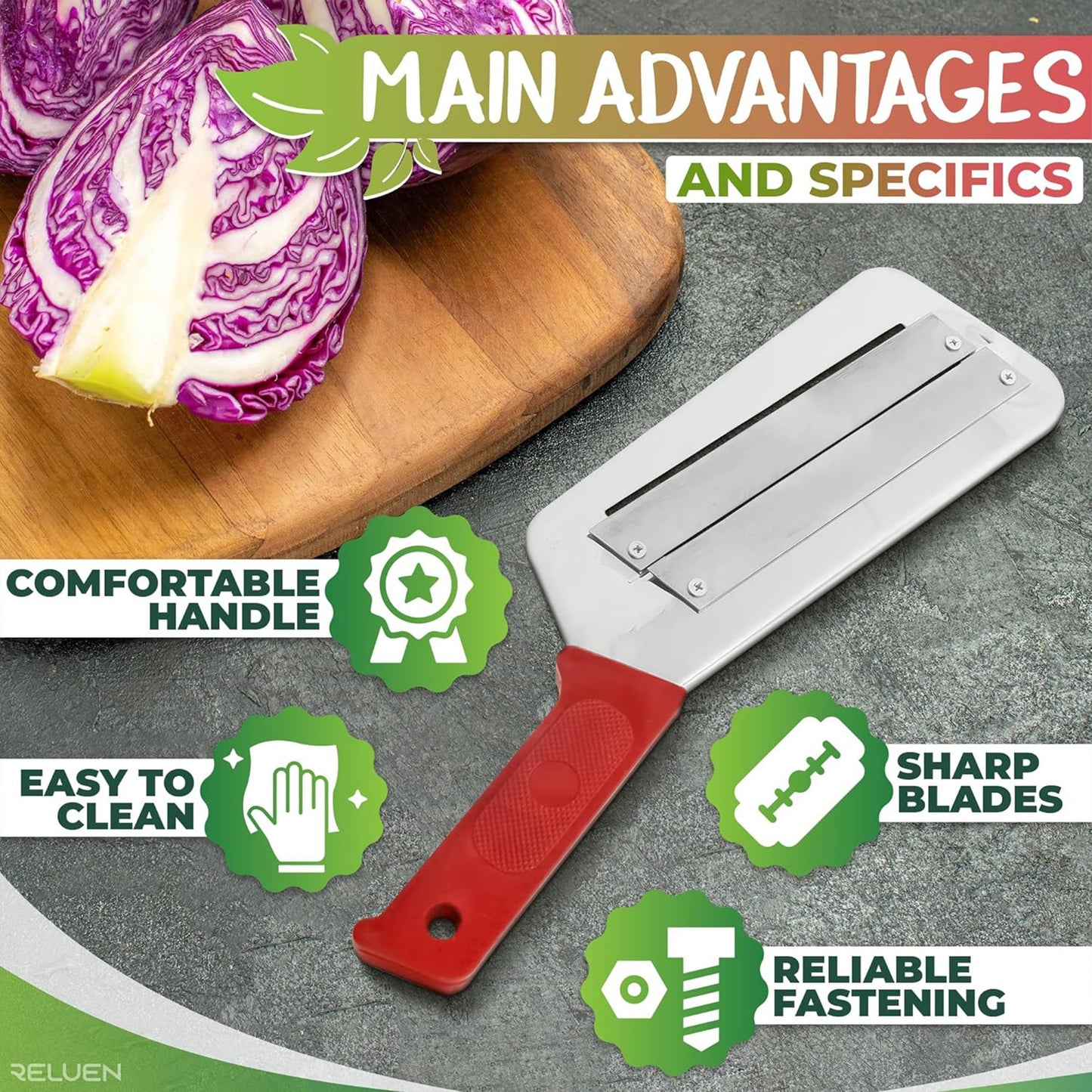 Manual cabbage slicer made of stainless steel - versatile cutter for vegetables and fruits, perfect for use in kitchens and restaurants, specifically designed for shredding cabbage.