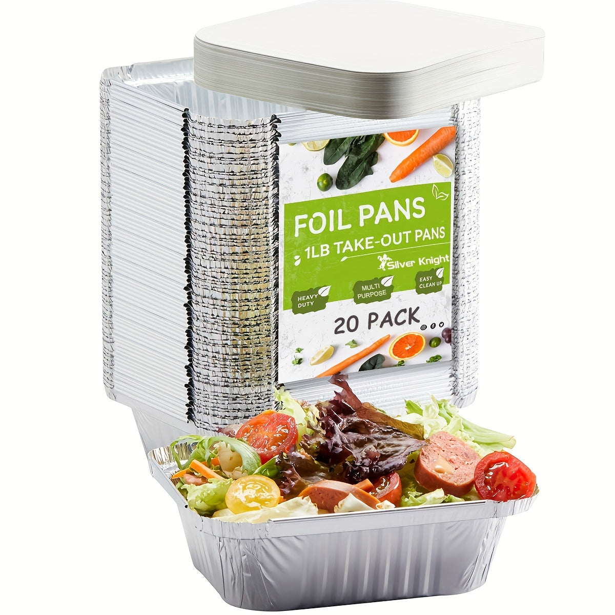 Get a pack of 20/50 pieces of 453.59g Aluminum Foil Pans complete with either plastic or board lids. Each container measures 14.99cm X 11.94cm and is perfect for storing leftovers or prepping food. These versatile tin foil pans are suitable for cooking