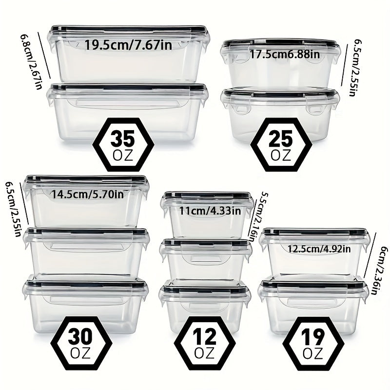 Set of 12 Food Storage Containers with Lids, Airtight and Leak Proof, Easy Snap Lock, BPA-Free Plastic. Perfect for Picnics, Camping, Office, School, and Kitchen Supplies.