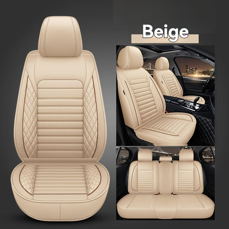 Luxurious 5-seater car seat covers set with faux leather surface, ideal for sedans and SUVs. Easy maintenance, non-textile weave, perfect New Year gift.