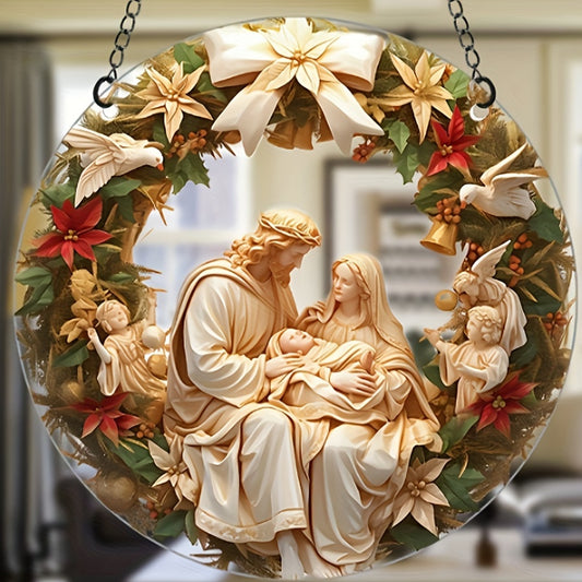 Waterproof, transparent acrylic Holy Family Nativity Scene for hanging in home or garden. Ideal for Christmas, Valentine's Day, and year-round display. Perfect Christmas decor.