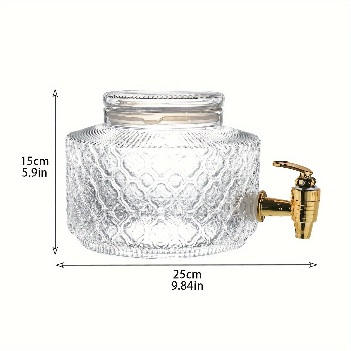 Large capacity glass beverage dispenser with spigot for serving cold drinks. This transparent thickened drink container is perfect for fruit juice, iced tea, and cocktails. Take it anywhere as a portable refrigerator drink dispenser.