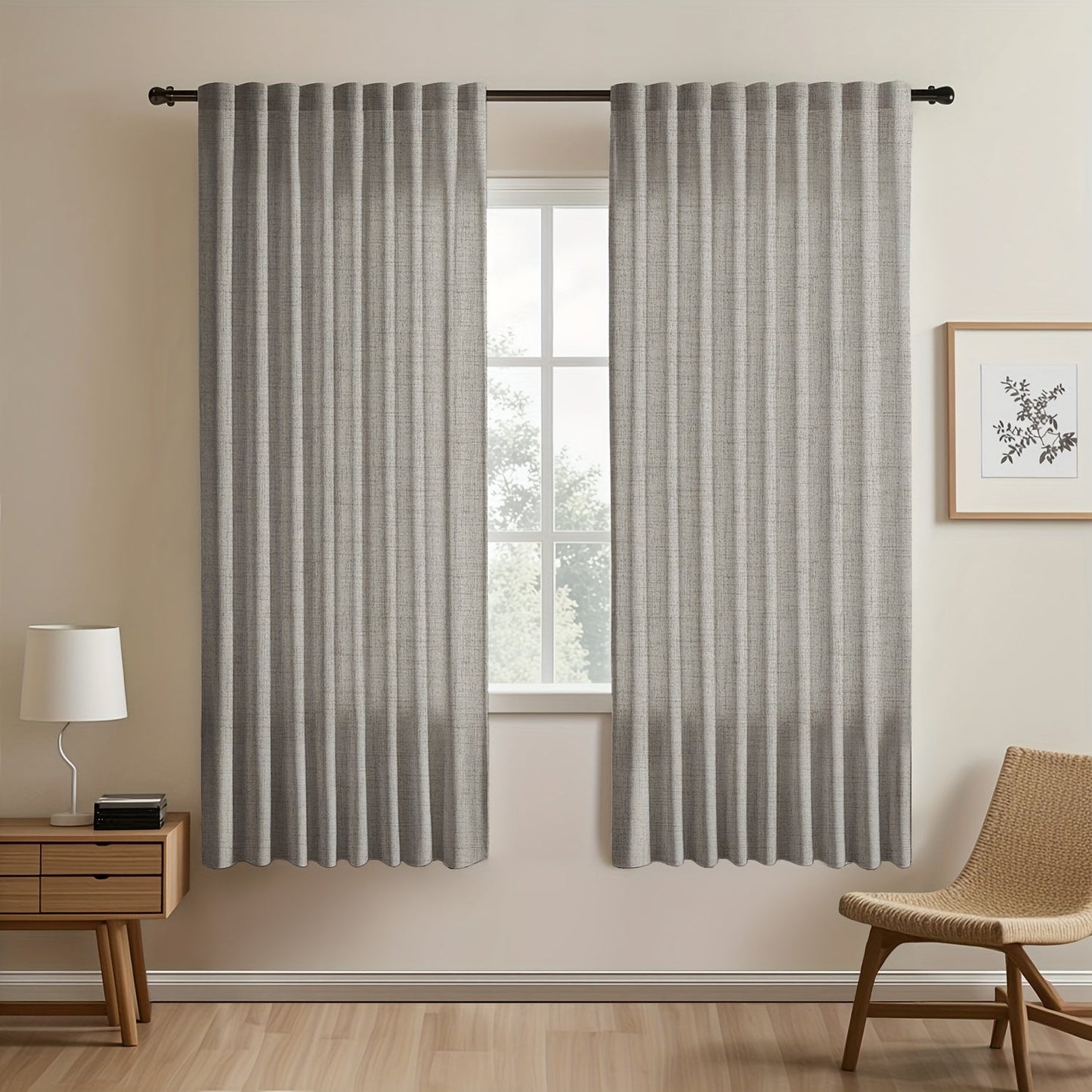 Two pieces of Japanese-inspired imitation linen curtains, featuring a simple European style that adds a touch of American pastoral charm to your bedroom and living room. These light-blocking curtains are perfect for tea rooms, studies, and kitchens, with