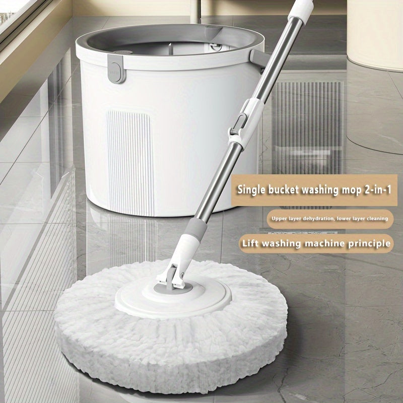 Get the ultimate cleaning companion with our 2-in-1 Spin Mop and Bucket Set. Featuring a self-washing and drying mechanism, this hands-free system makes wringing out your mop a breeze. Perfect for hardwood, laminate, and tile floors, this durable plastic