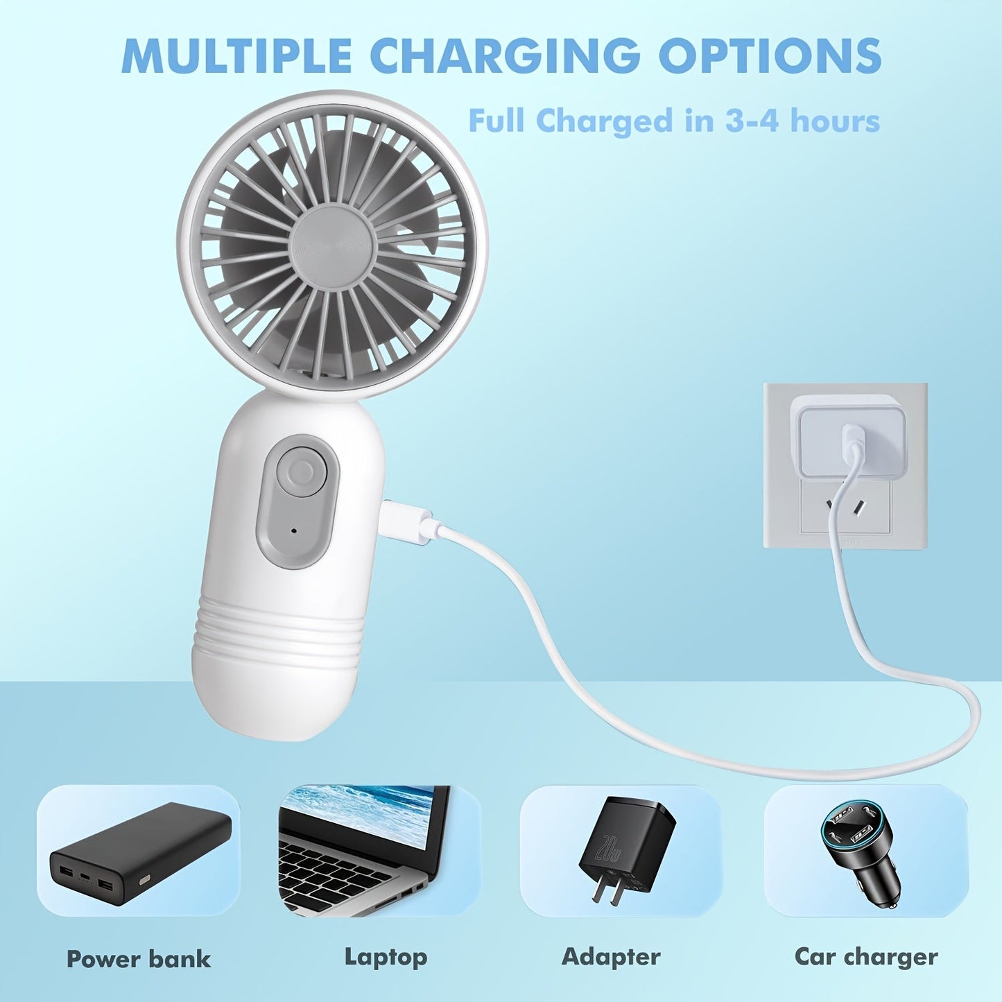 Compact Personal Fan for Travel with 3 Speeds, USB Rechargeable Battery Operated Mini Fan for Eyelashes