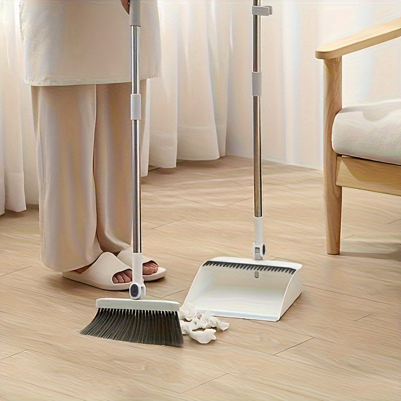 Two-Piece Magnetic Cleaning Broom Set Includes Foldable Soft-Bristle Broom And Squeegee with Rotating Design