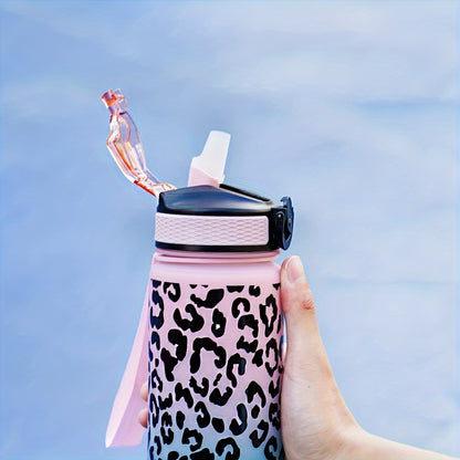 32oz Leopard Print Sports Water Bottle with Straw is PVC-Free and perfect for Running, Cycling, and Fitness. Great for Halloween, Christmas, and Easter gifts.