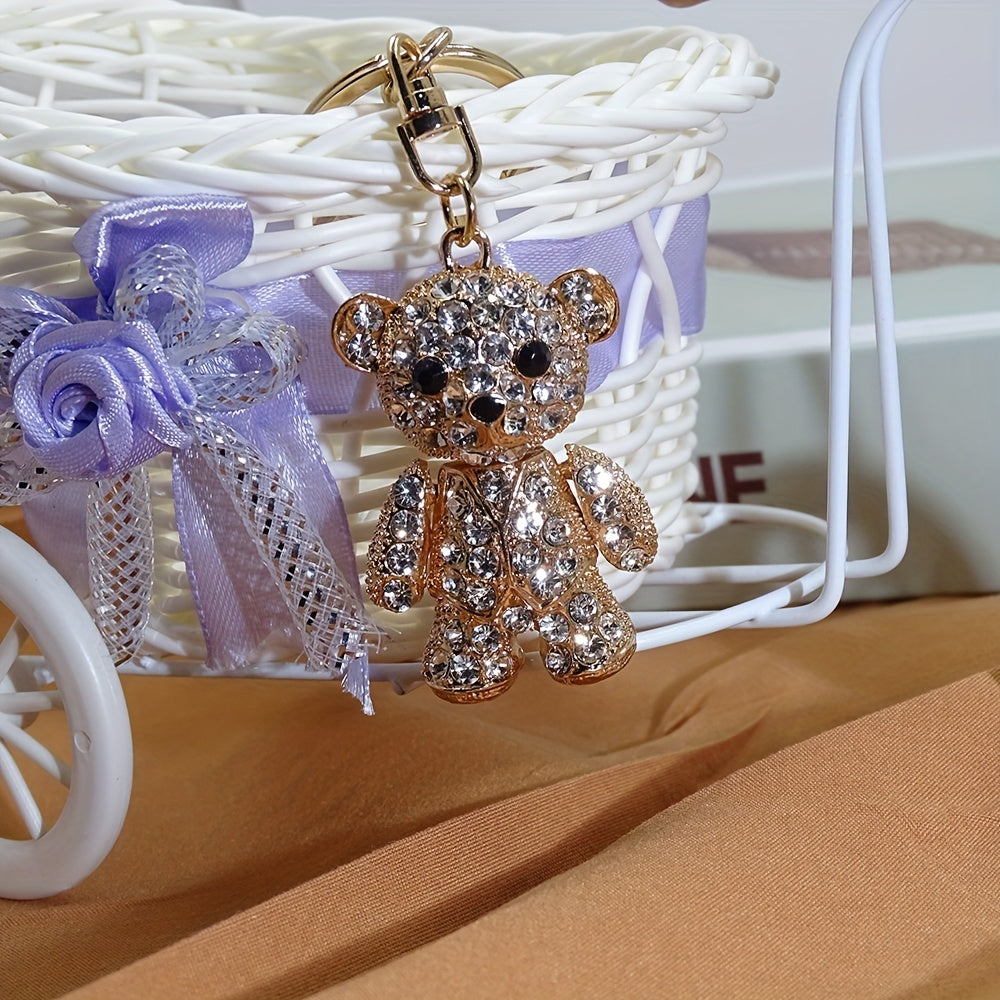 Adorable Bear Keychain Bag Charm - Perfect Holiday or Commemorative Gift for Women - Rhinestone-embellished Metal Pendant for Car Keys