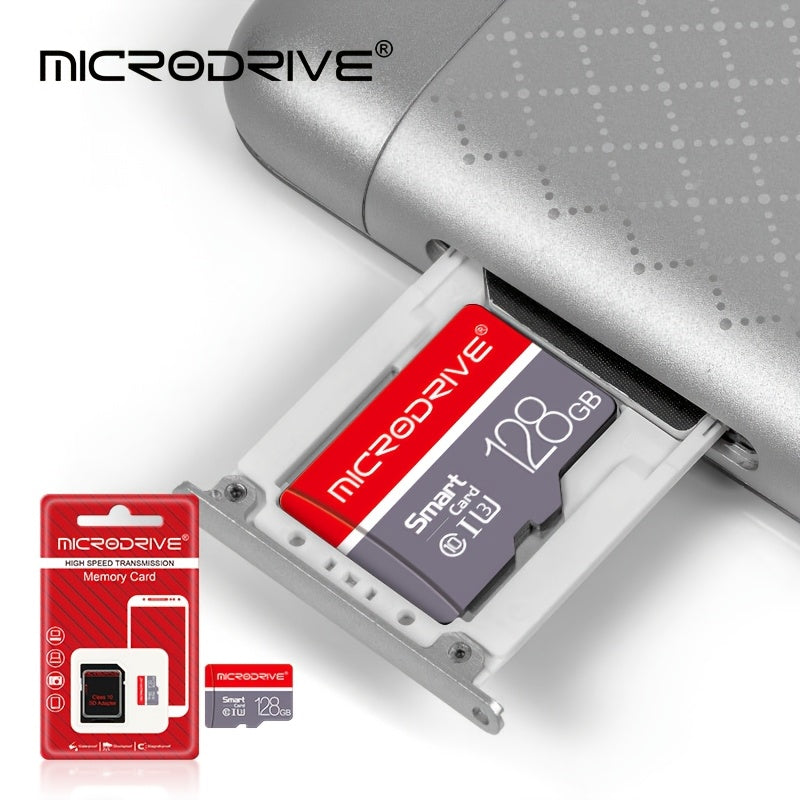 MICRODRIVE 128GB Class 10 U3 UHS-I TF SD Memory Card with USB Card Reader Adapter.