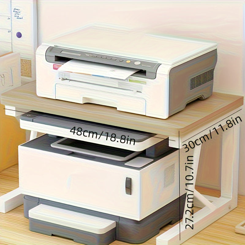 Durable metal printer stand with storage shelf, ideal for home and office organization.