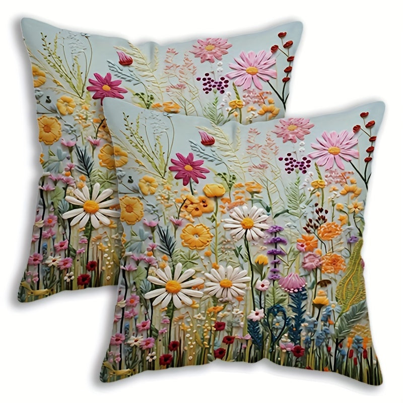 2-Pack MEMNUN Rustic Floral Garden Pillow Covers, 44.96x44.96 cm, Zippered Polyester Cushion Cases, Machine Washable, for Home & Sofa Decor, Country Style.