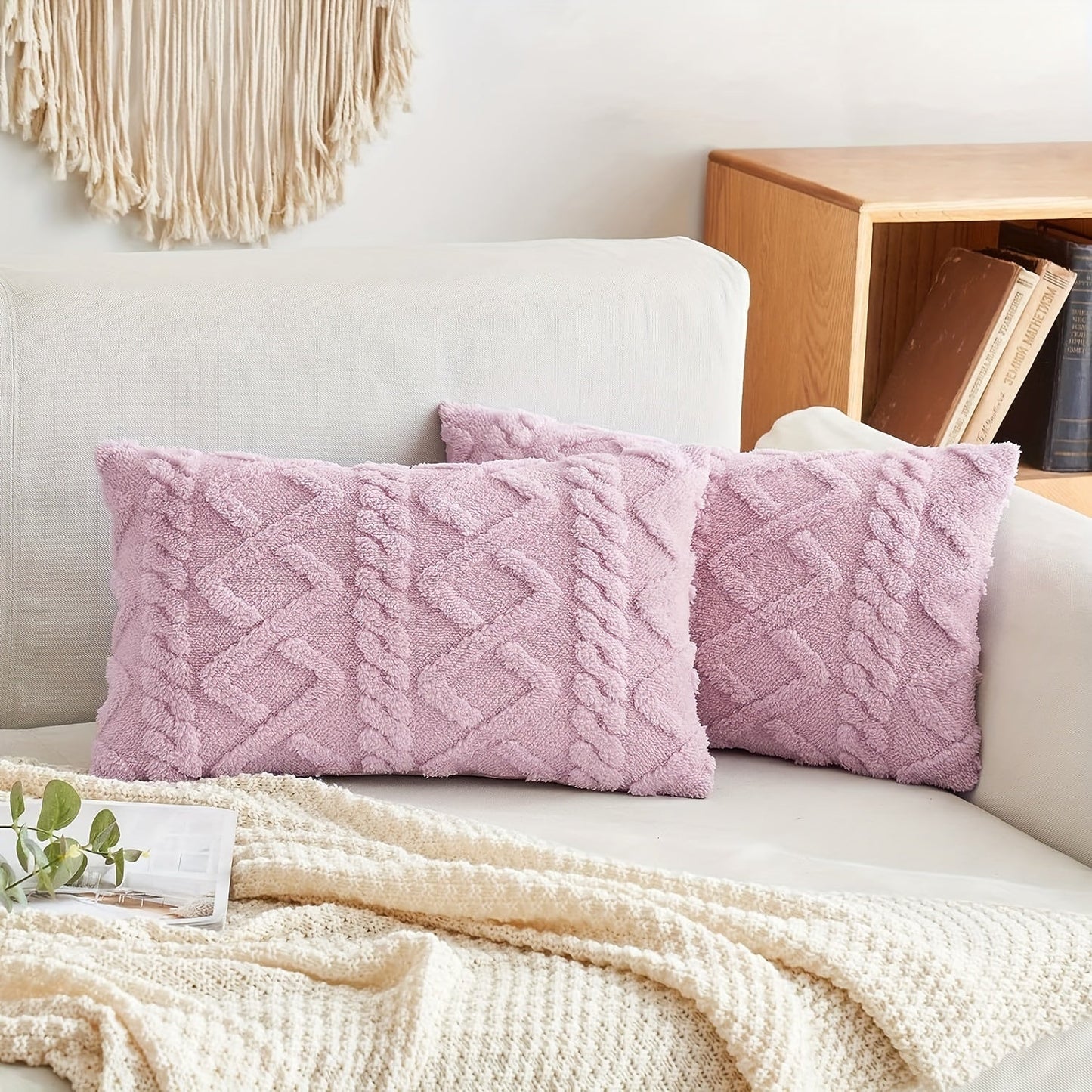 Soft plush geometric pattern throw pillow cover with a cozy and modern decorative cushion case featuring a zipper closure. Made of machine washable polyester in a blue and white herringbone design, perfect for use on the sofa or in the bedroom. Ideal for