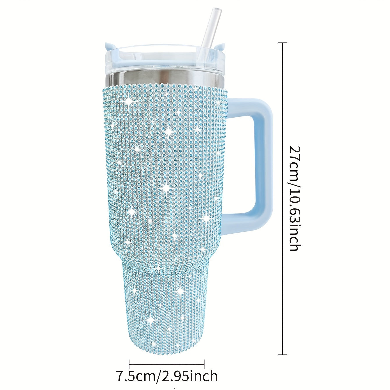 1pc Sparkling Studded Tumbler: Stainless steel, 40oz, insulated with lid and straw. Portable for car, home, office. Great for summer and travel, perfect for birthday gifts.