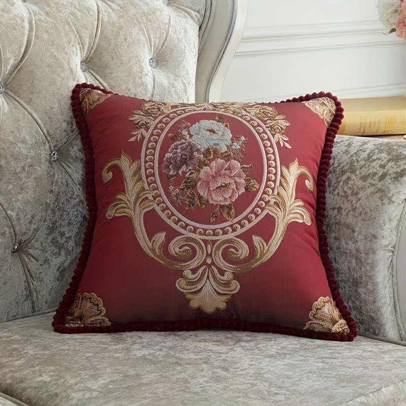 One piece of Embroidery Rose Floral Jacquard Square Throw Pillow Case Cover, featuring a single-sided design. Perfect for adding a touch of elegance to your home, room, living space, bedroom, or car decor. Please note that pillow core is not included.