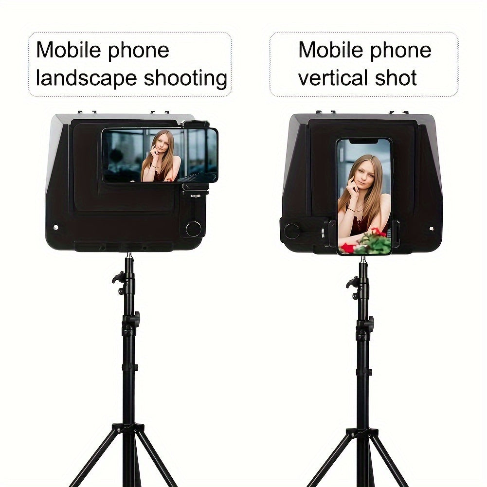 Portable Teleprompter Kit with Smartphone Holder and Remote Control - Compatible with DSLR cameras, live streaming, interviews, stage presentations, and speeches. Lens adapter-friendly