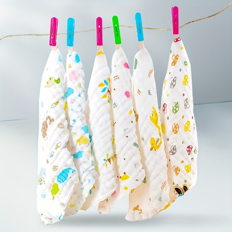 Five pieces of Children's Square Face Towels made of Six-layer Cotton with Print Design