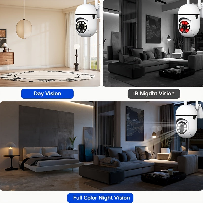 One piece of a 3MP HD Wireless Surveillance Camera with 2.4G WiFi connectivity for indoor security. Features include Pan/Tilt 360° view, Color Night Vision, Two-Way Audio, SD Card Slot, USB Powered, and 1440p resolution.