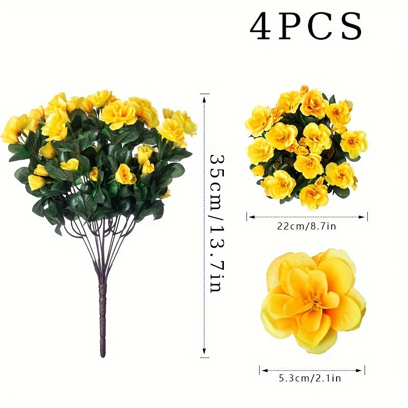 4 bunches of fake camellias are realistic and UV resistant, suitable for outdoor decoration.