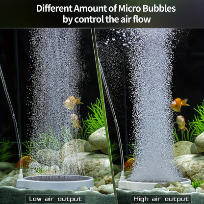 Nano bubble plate for fish tank with low pressure to oxygenate water.