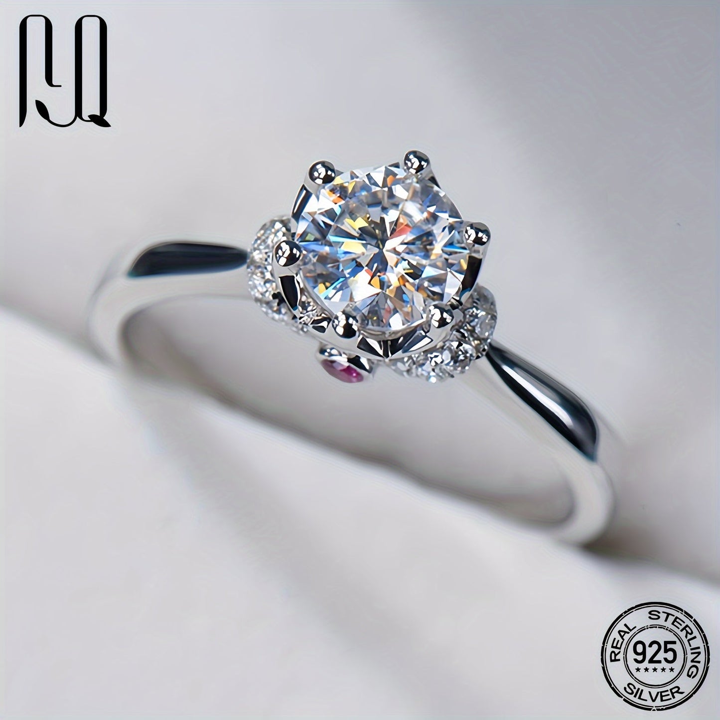 One piece of a 1 Carat Moissanite Ring crafted with hypoallergenic 925 Sterling Silver, ideal for Engagement and Wedding Anniversaries, as well as daily wear, vacations, banquets, and formal occasions.