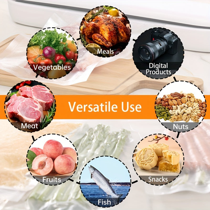 Essential for any kitchen, this roll of premium vacuum sealer bags is ideal for preserving food with its food-grade, BPA-free material. Safe for sous-vide cooking and microwave defrosting, these durable bags are also reusable and recyclable. Compatible