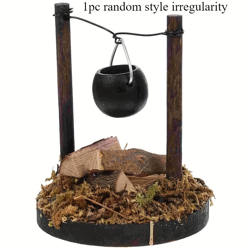 Caramel Wooden Stove & Firewood Decor - Ideal for Fairy Gardens, Camping Themes, & Kitchen Accents | Hand-Washable, PVC-Free, No Electricity Required | Realistic Firewood Stack | Earthy Aesthetic