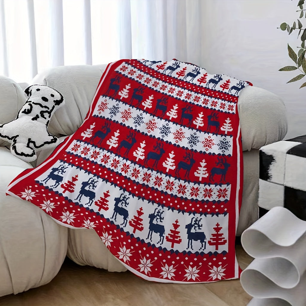 Contemporary Digital Printed Flannel Fleece Throw Blanket featuring Red Reindeer Wildlife Design, Suitable for All Seasons, Reversible, Easy to Machine Wash, Ideal for Sofa and Bed Use, Made with 250-300g Polyester Cover and Polyester Lining