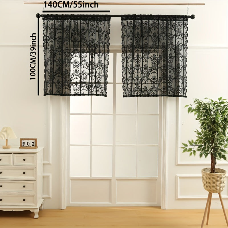 Upgrade your home decor with a sophisticated black lace curtain. Perfect for use in the bedroom, office, kitchen, living room, or study, this rod pocket window treatment will elevate the style and comfort of your home.