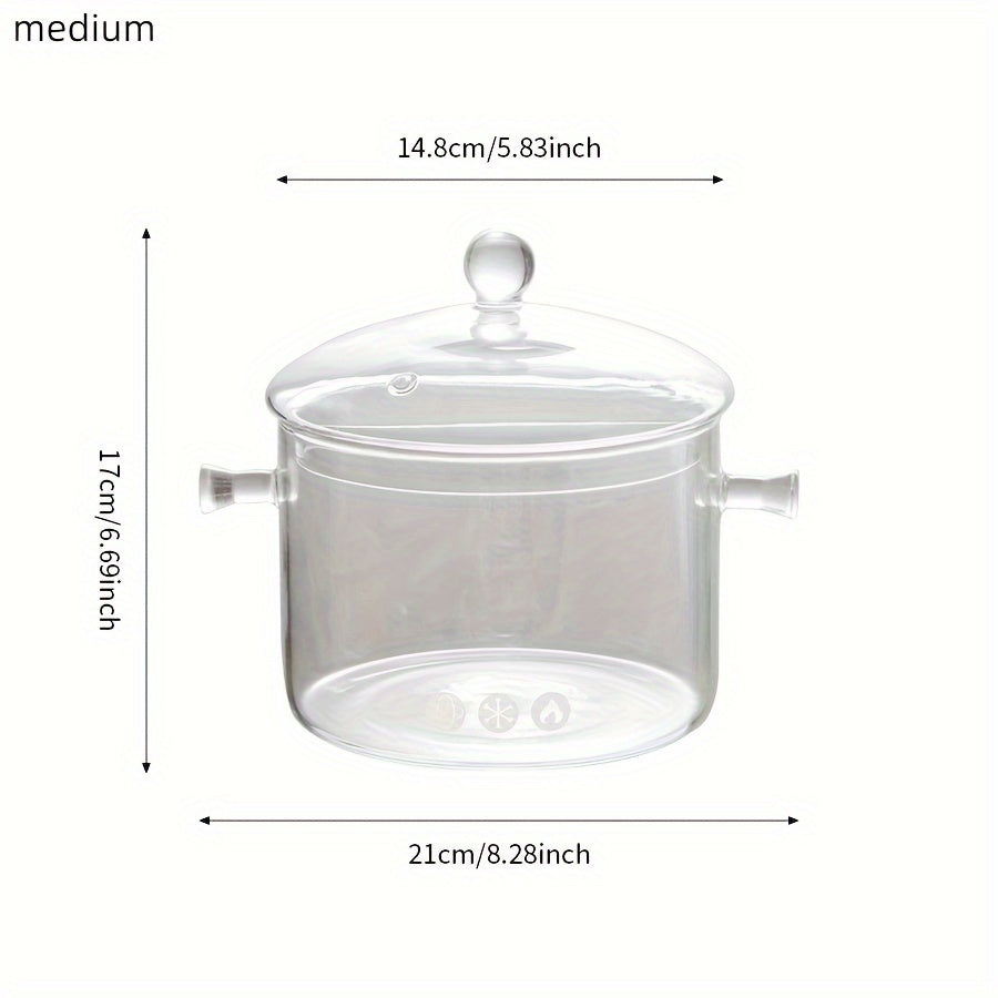 Transparent High Borosilicate Double-Handled Glass Pot for Soup, compatible with Electric Ceramic Stoves and Gas Flames - 1 piece