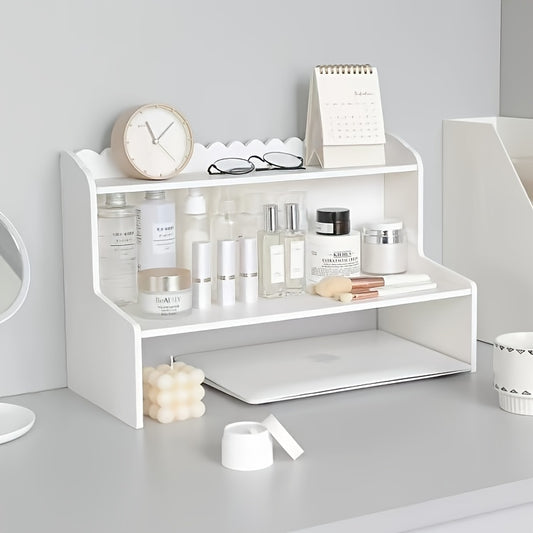 Improved double-layer desktop rack for organizing cosmetics, stationery, books in dorm or office.