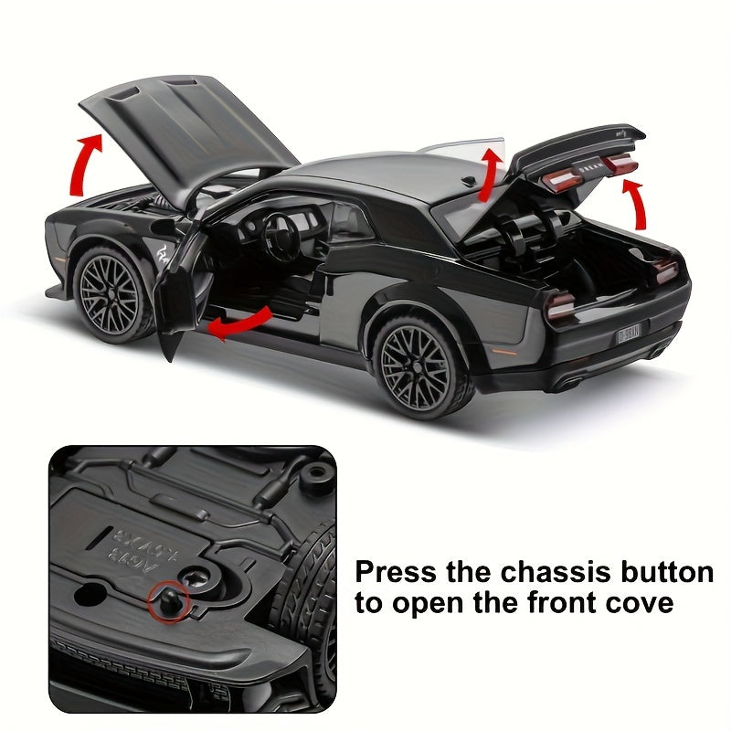 Black diecast metal sports car model with sound & light - ideal winter toy gift for kids.