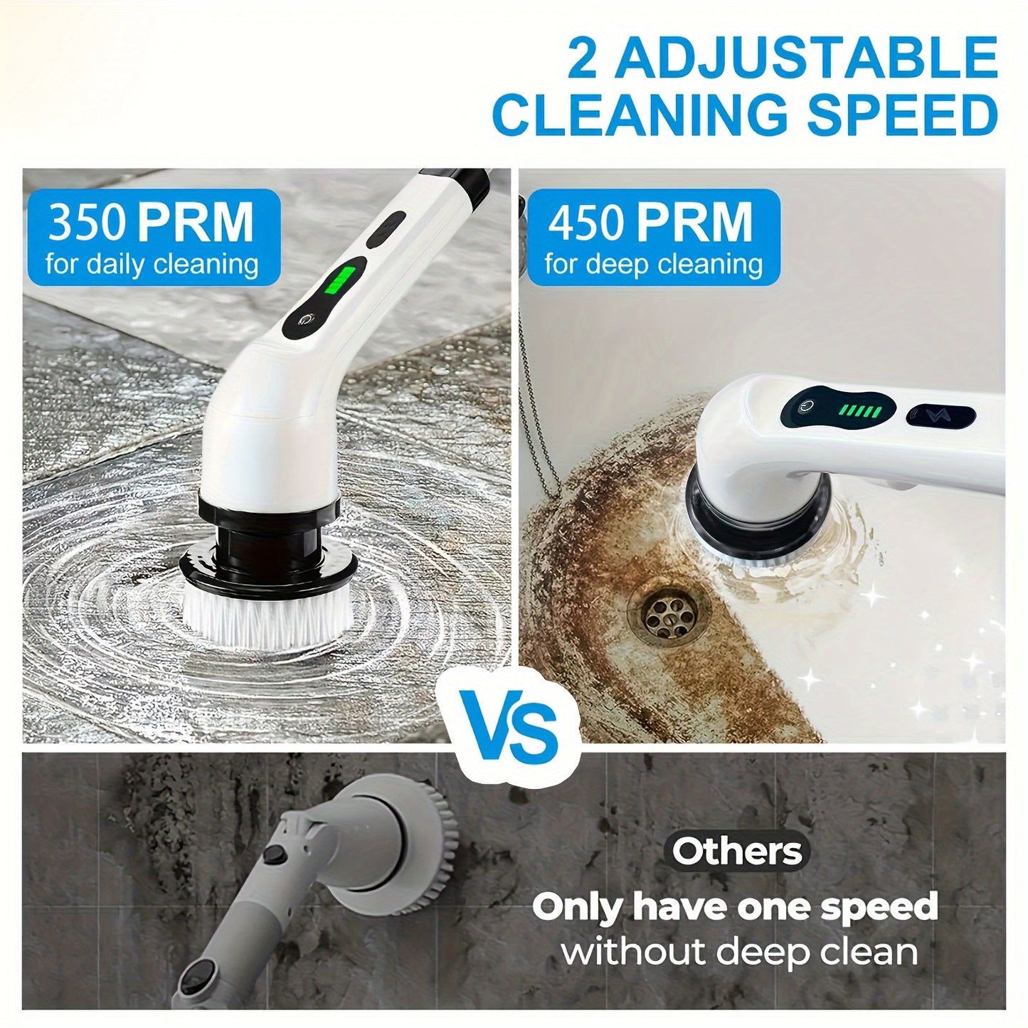 Introducing the compact and powerful Electric Cleaning Brush with Rotating Floor Washing capabilities. This wireless device comes with 7 interchangeable brush heads and an adjustable extended handle for versatile cleaning. Perfect for bathrooms